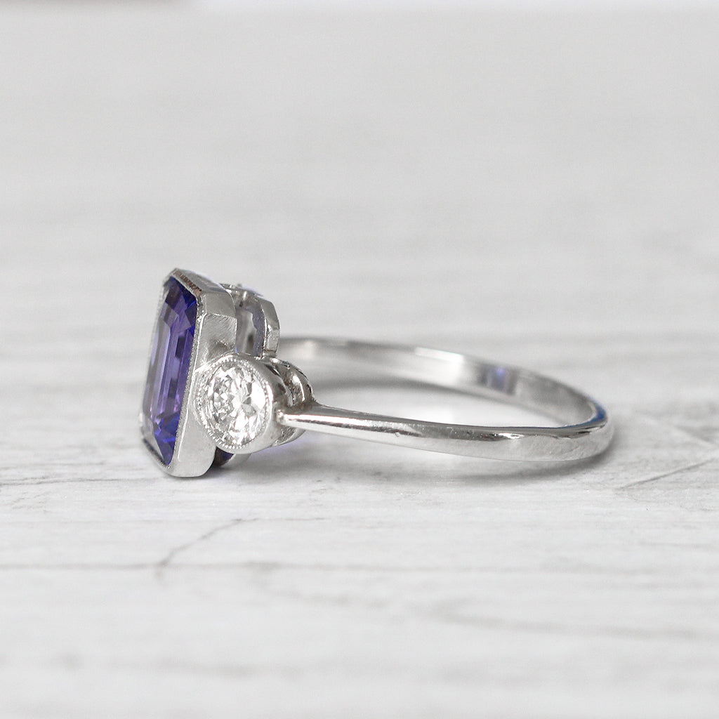 Vintage Style 2.20 Carat Tanzanite and Diamond Three Stone