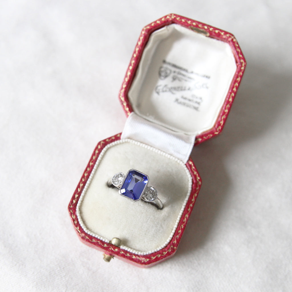 Vintage Style 2.20 Carat Tanzanite and Diamond Three Stone