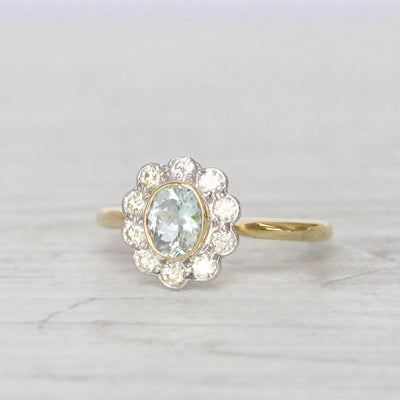 Edwardian Style 0.50 Carat Aquamarine and Diamond Cluster