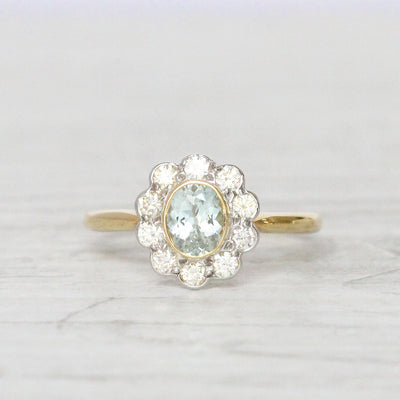 Edwardian Style 0.50 Carat Aquamarine and Diamond Cluster