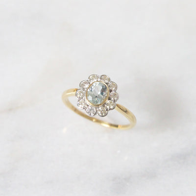 Edwardian Style 0.50 Carat Aquamarine and Diamond Cluster