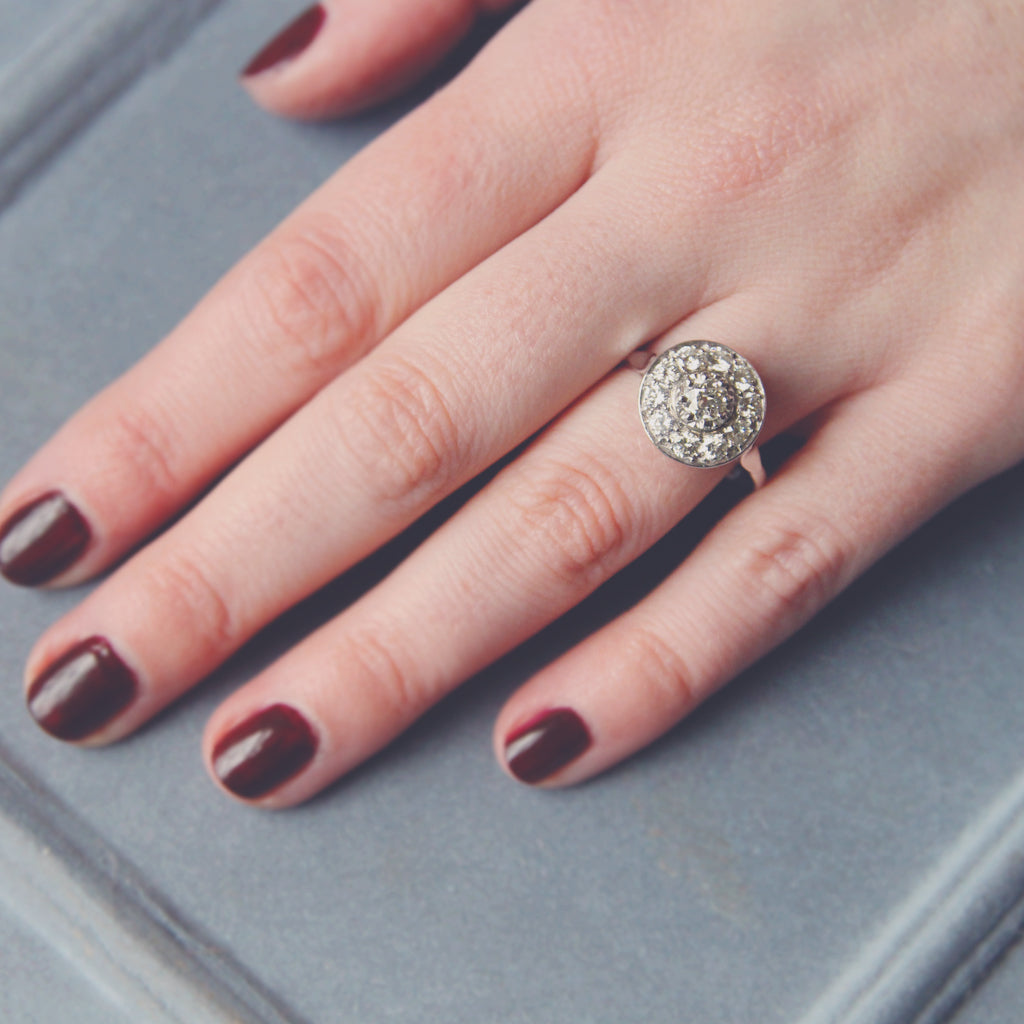 Vintage Old Cut Diamond Halo Cluster Ring