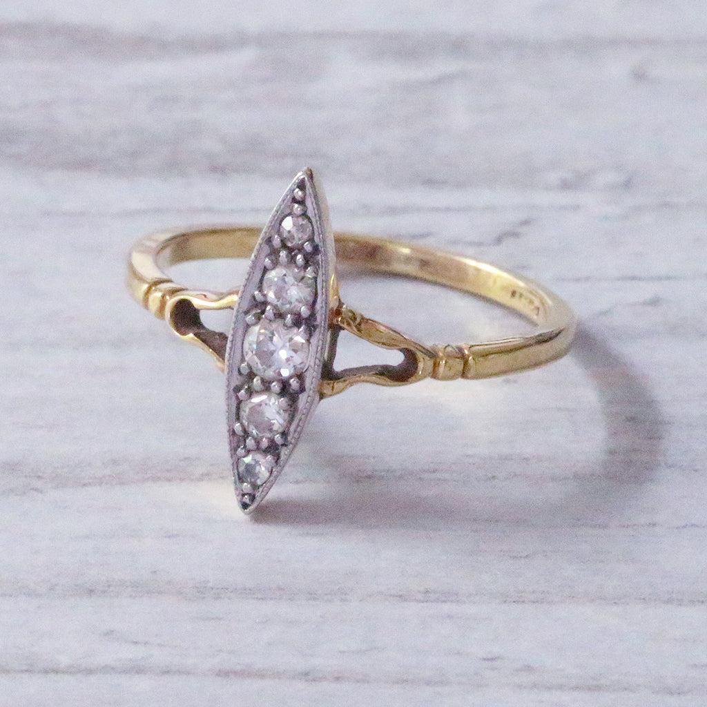 Victorian Old Cut Diamond Navette Cluster Ring