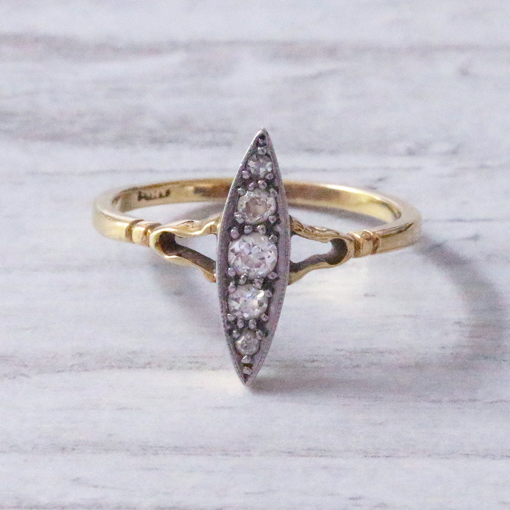 Victorian Old Cut Diamond Navette Cluster Ring