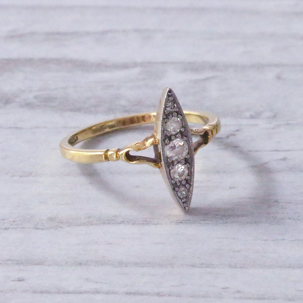 Victorian Old Cut Diamond Navette Cluster Ring