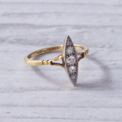 Victorian Old Cut Diamond Navette Cluster Ring