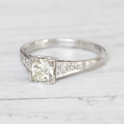 Art Deco 0.53 Carat Old Mine Cut Diamond Solitaire Ring