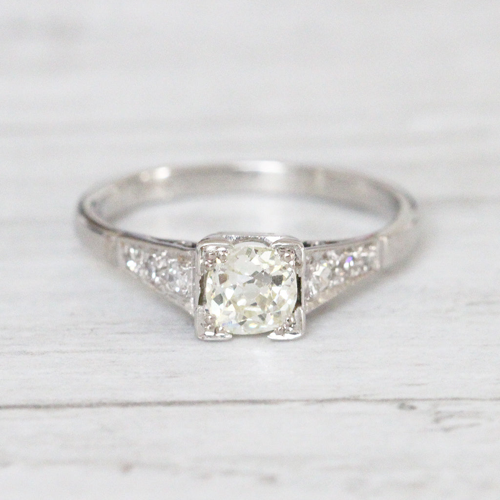 Art Deco 0.53 Carat Old Mine Cut Diamond Solitaire Ring