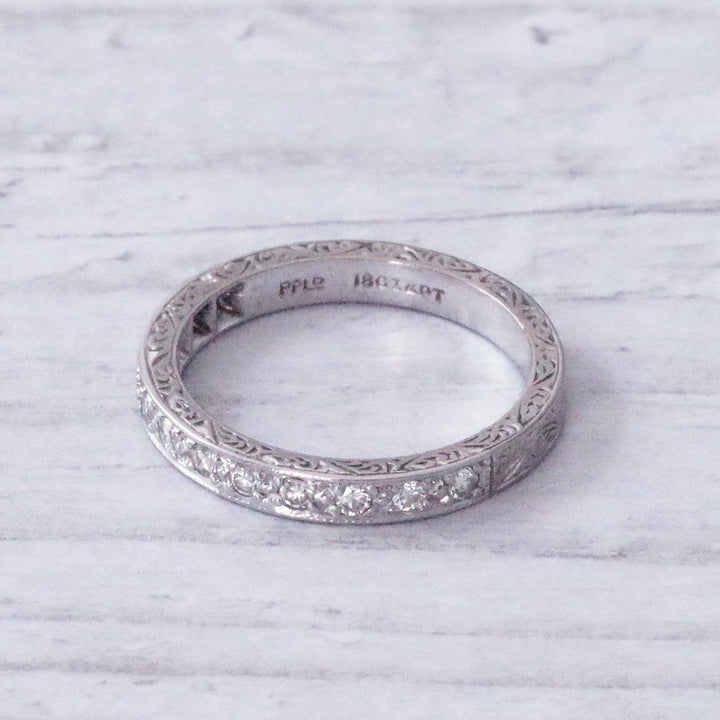 Vintage Single Cut Diamond Engraved Half Eternity Ring