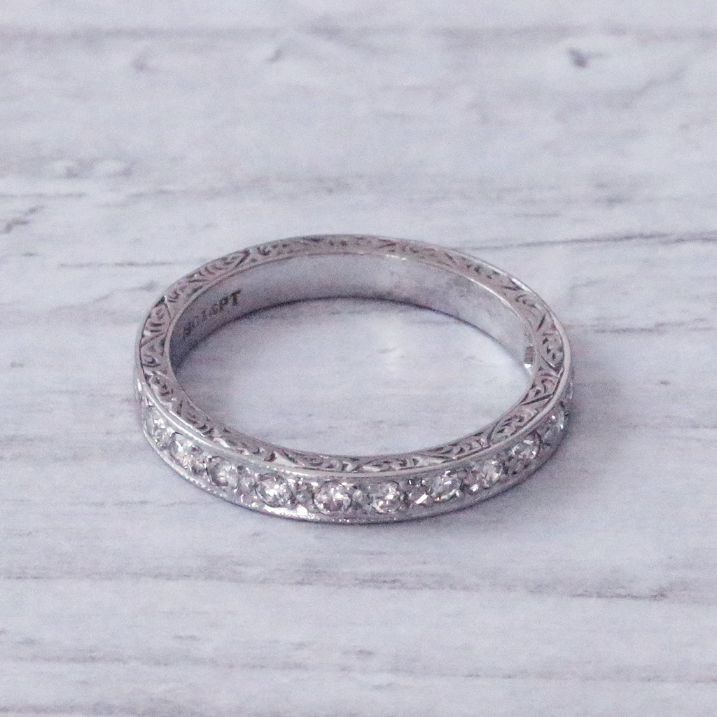 Vintage Single Cut Diamond Engraved Half Eternity Ring