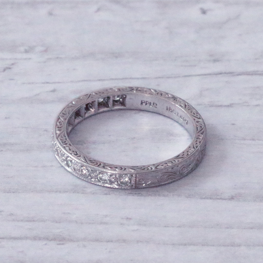 Vintage Single Cut Diamond Engraved Half Eternity Ring