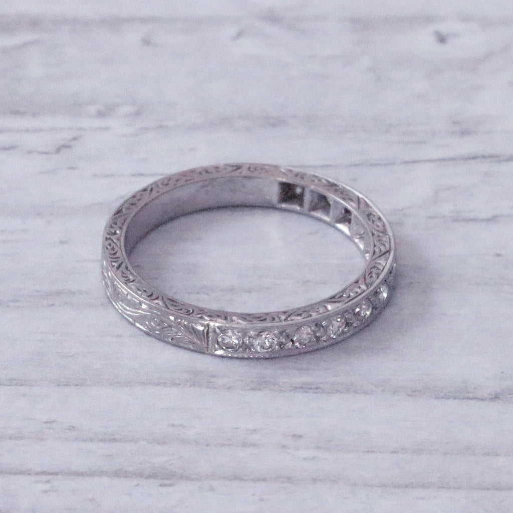 Vintage Single Cut Diamond Engraved Half Eternity Ring