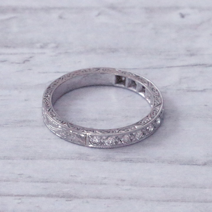 Vintage Single Cut Diamond Engraved Half Eternity Ring
