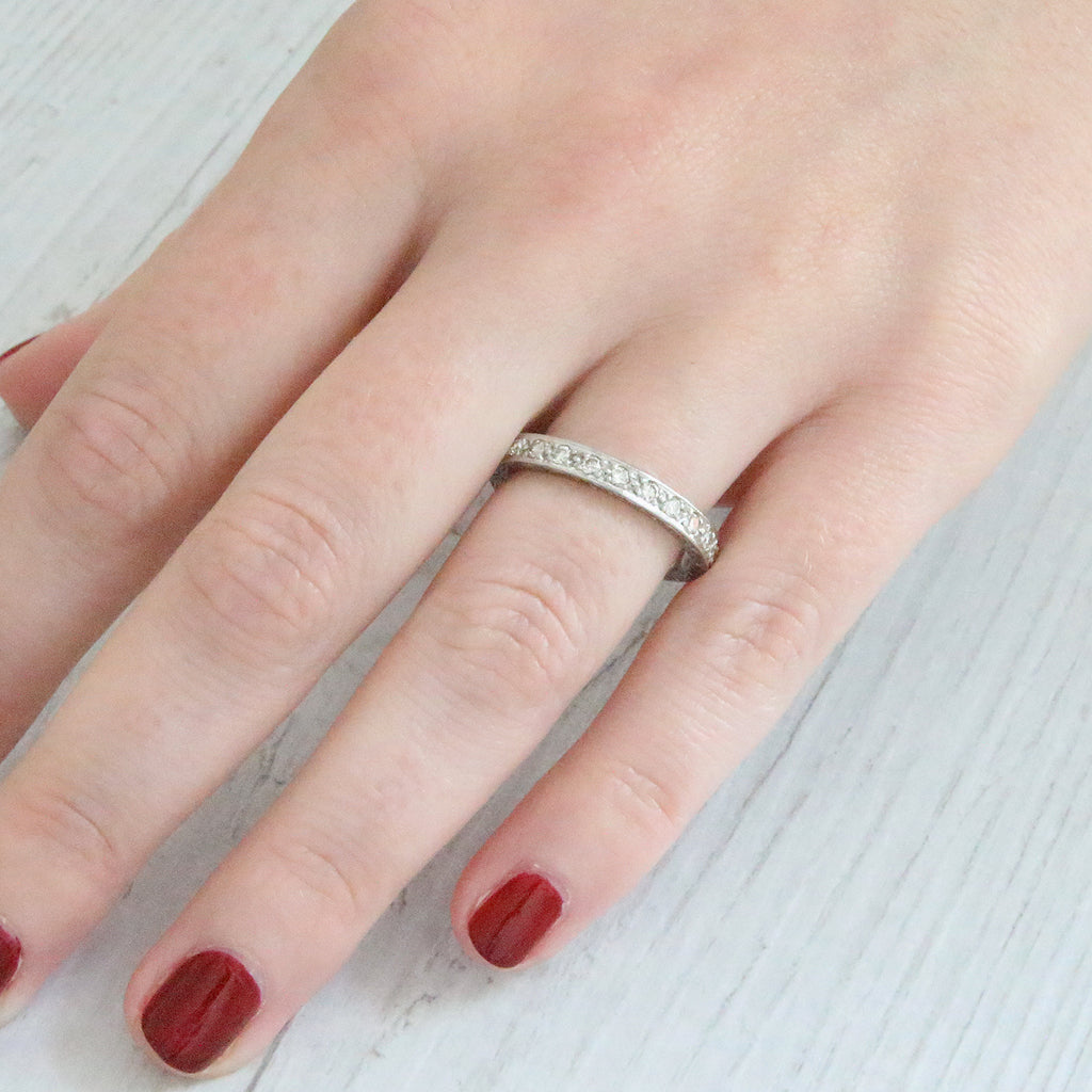 Vintage Single Cut Diamond Engraved Half Eternity Ring