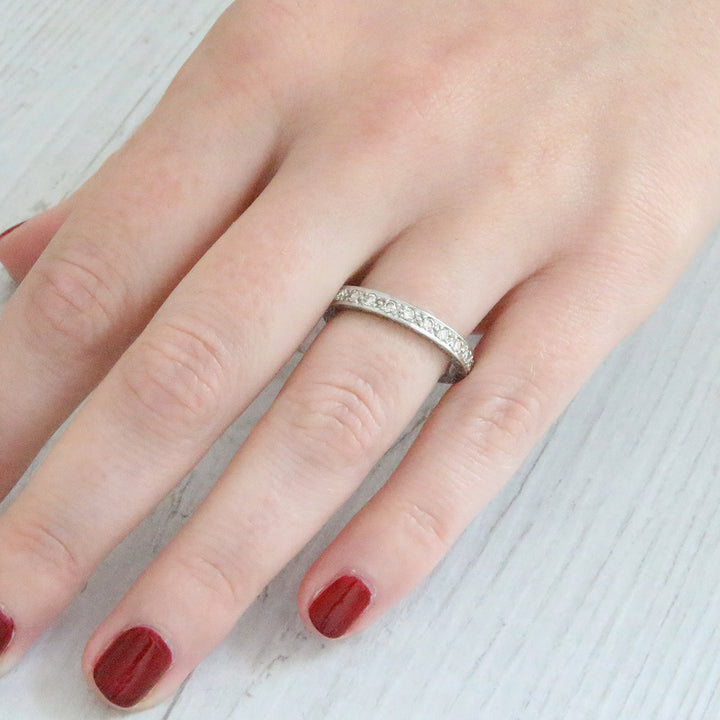 Vintage Single Cut Diamond Engraved Half Eternity Ring