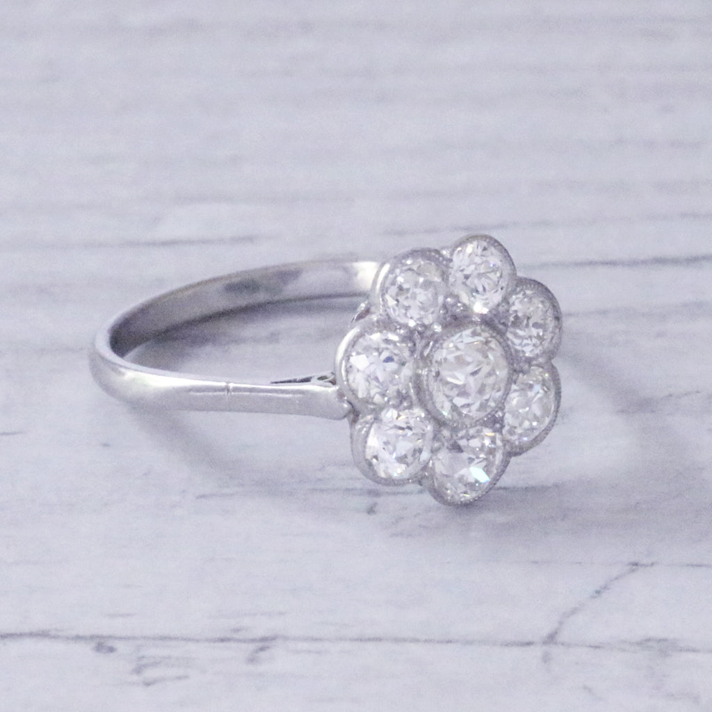 Edwardian 2.15 Carat Old Cut Diamond Daisy Cluster Ring