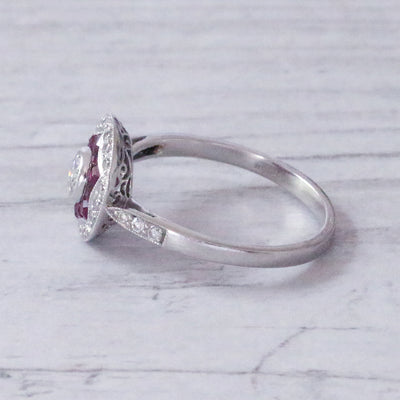 Art Deco Style Diamond & Ruby Target Cluster Ring