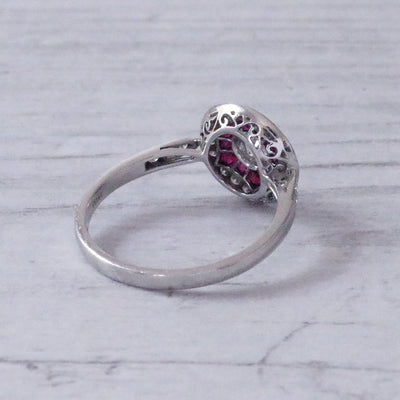 Art Deco Style Diamond & Ruby Target Cluster Ring