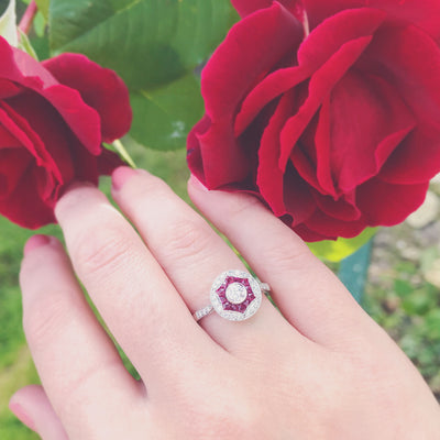 Art Deco Style Diamond & Ruby Target Cluster Ring