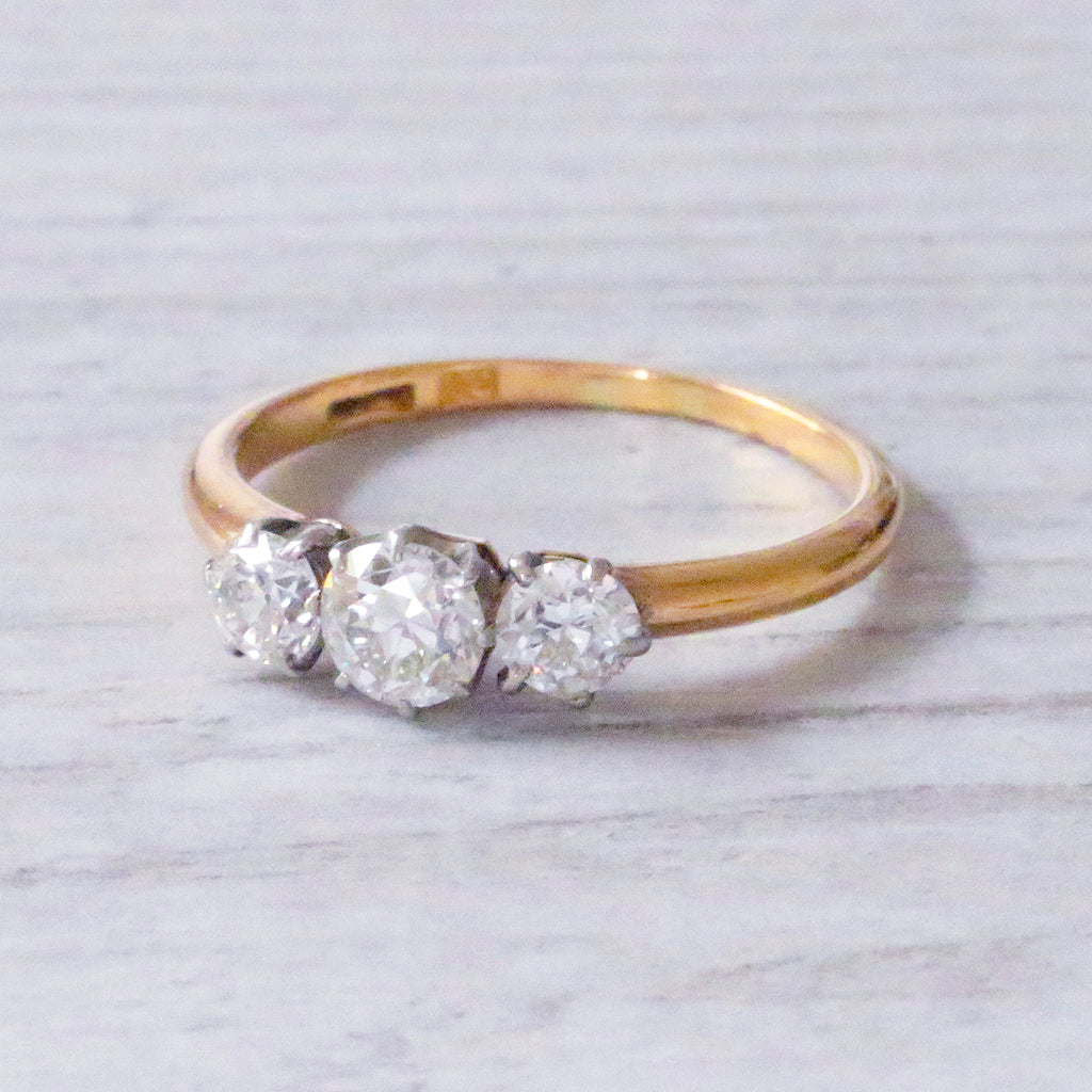 Edwardian 0.87 Carat Old European Cut Diamond Three Stone Ring – Holts ...