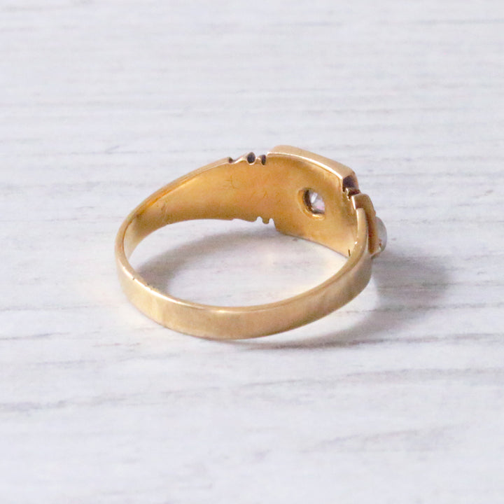 Victorian Old Mine Cut Diamond and Pearl Ring 1884