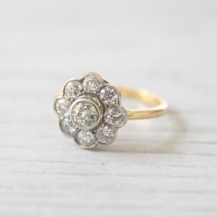Edwardian 1.80 Carat Old Cut Diamond Daisy Cluster