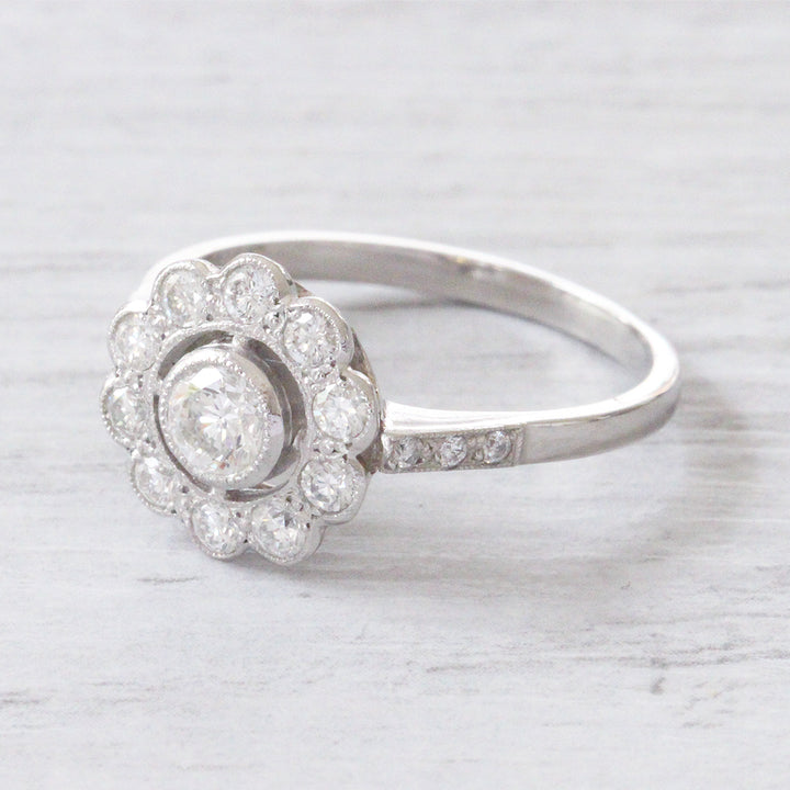 Art Deco Style 0.71 Carat Brilliant Cut Diamond Daisy Cluster
