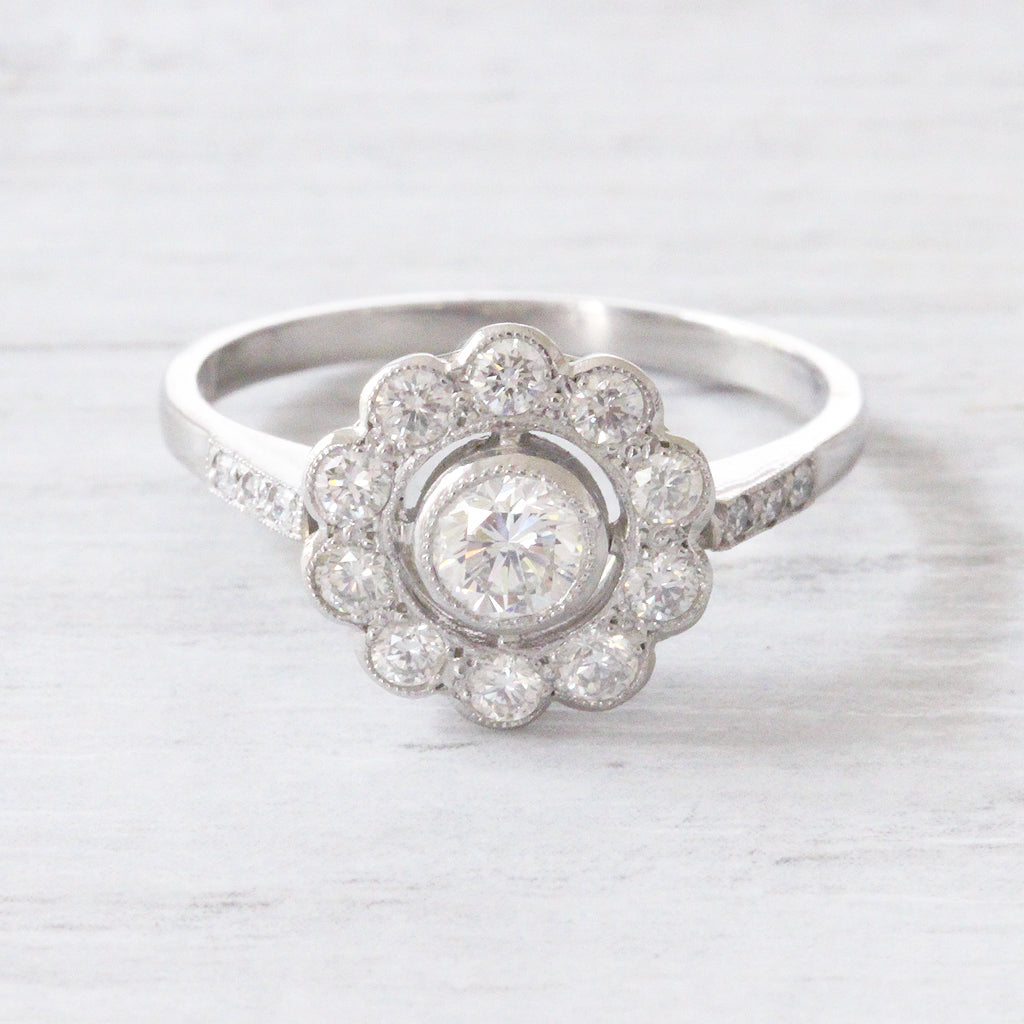 Art Deco Style 0.71 Carat Brilliant Cut Diamond Daisy Cluster