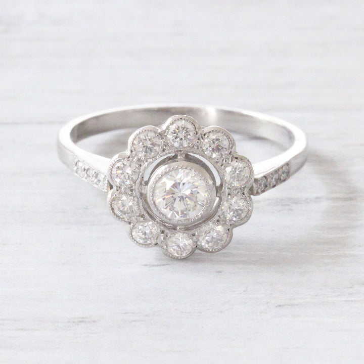 Art Deco Style 0.71 Carat Brilliant Cut Diamond Daisy Cluster