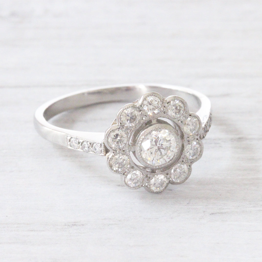 Art Deco Style 0.71 Carat Brilliant Cut Diamond Daisy Cluster
