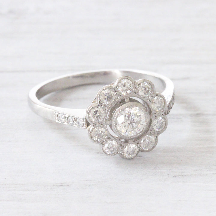 Art Deco Style 0.71 Carat Brilliant Cut Diamond Daisy Cluster