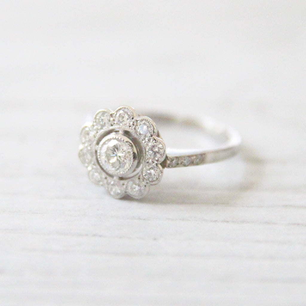 Art Deco Style 0.71 Carat Brilliant Cut Diamond Daisy Cluster