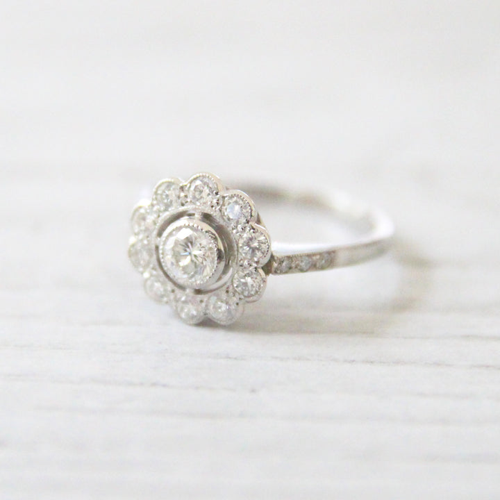 Art Deco Style 0.71 Carat Brilliant Cut Diamond Daisy Cluster