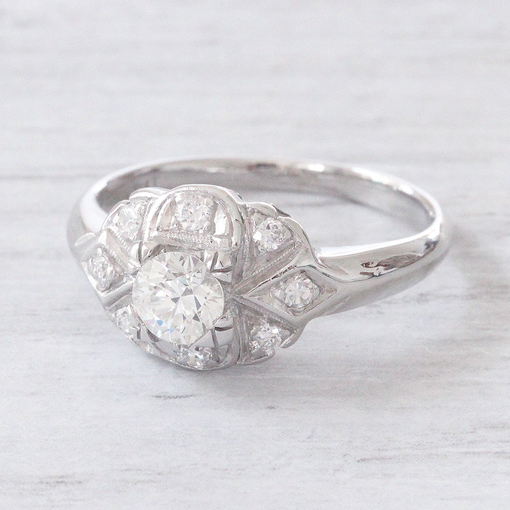 Art Deco 0.67 Carat Old European Cut Diamond Engagement Ring