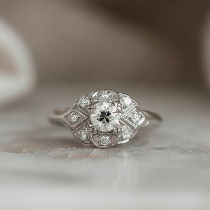 Art Deco 0.67 Carat Old European Cut Diamond Engagement Ring