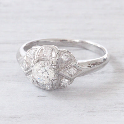 Art Deco 0.67 Carat Old European Cut Diamond Engagement Ring
