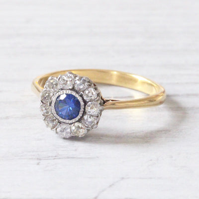 Victorian Sapphire and Diamond Round Cluster Ring