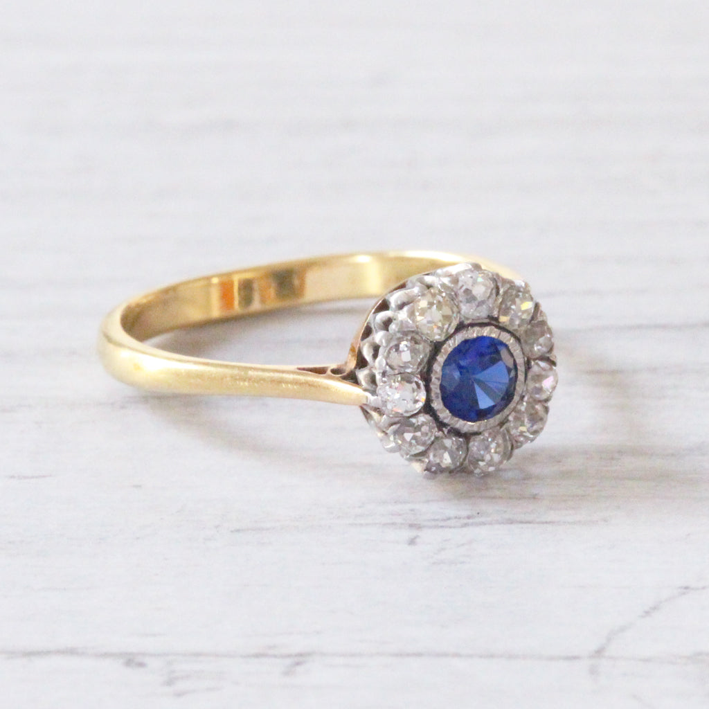 Victorian Sapphire and Diamond Round Cluster Ring