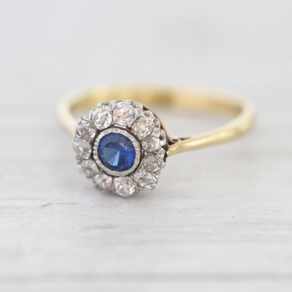 Victorian Sapphire and Diamond Round Cluster Ring