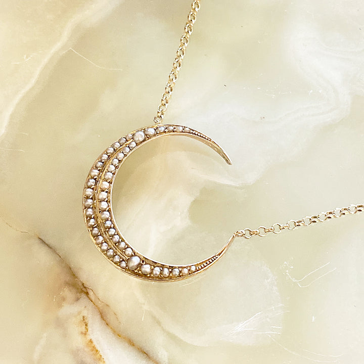 Victorian Pearl Crescent Moon Necklace