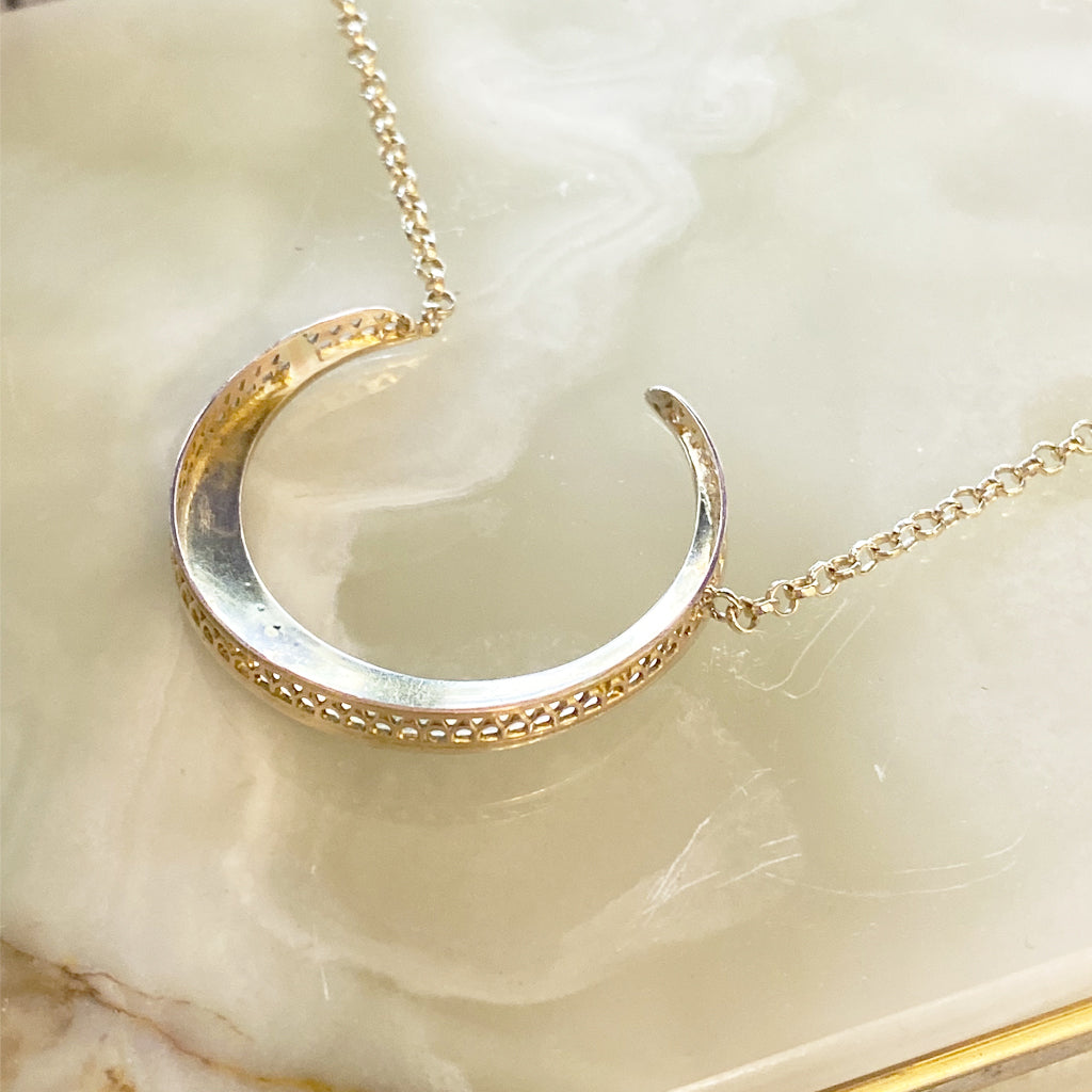 Victorian Pearl Crescent Moon Necklace