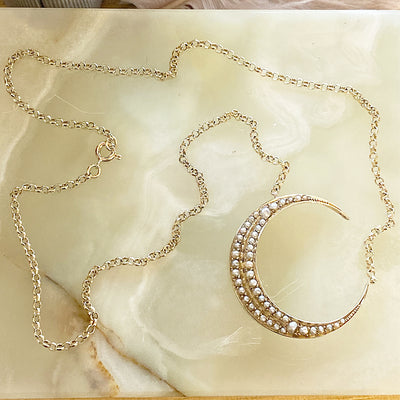 Victorian Pearl Crescent Moon Necklace