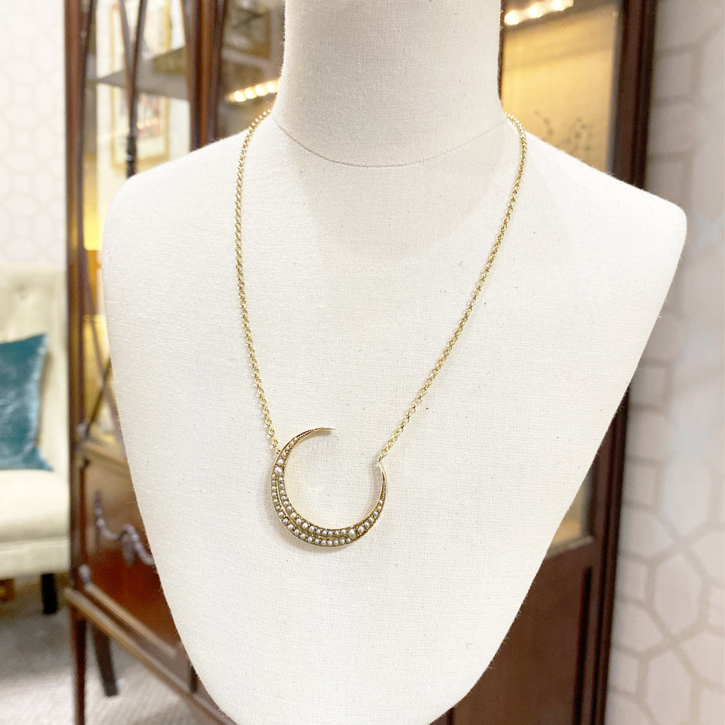 Victorian Pearl Crescent Moon Necklace