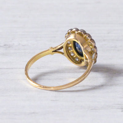 Edwardian Sapphire and Diamond Oval Cluster Ring