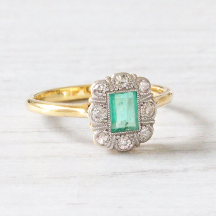 Edwardian Emerald and Diamond Cluster Ring