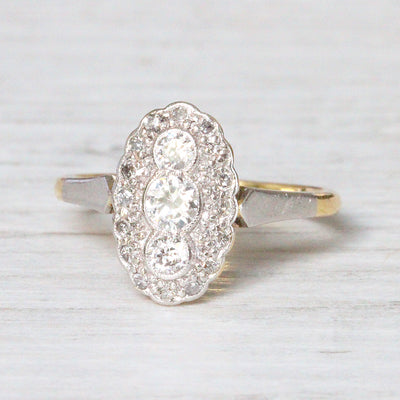 Art Deco Oval Diamond Panel Cluster Ring