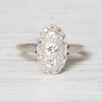 Art Deco Oval Diamond Panel Cluster Ring