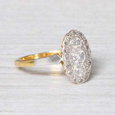 Art Deco Oval Diamond Panel Cluster Ring