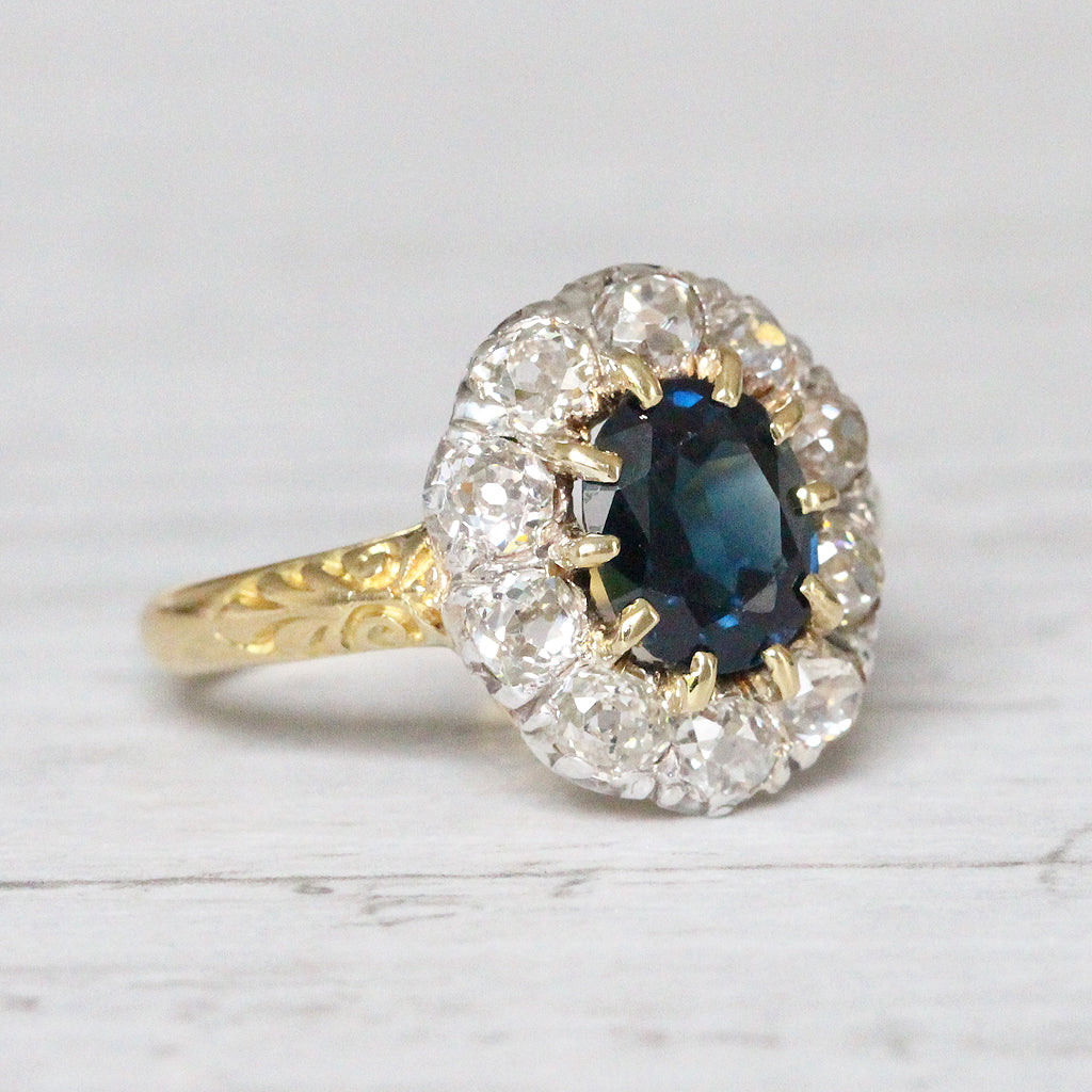 Victorian 1.80 Carat Sapphire and Old Mine Cut Diamond Cluster – Holts ...