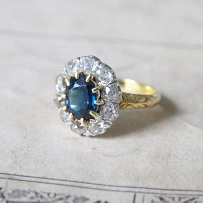 Victorian 1.80 Carat Sapphire and Old Mine Cut Diamond Cluster